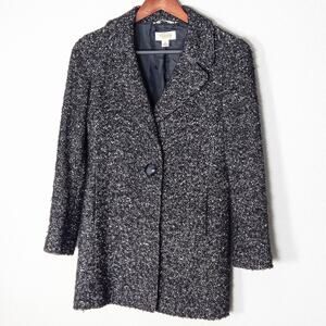 Talbots Petites Knit Coat Black Gray Boucle Size 2 Dark Academia